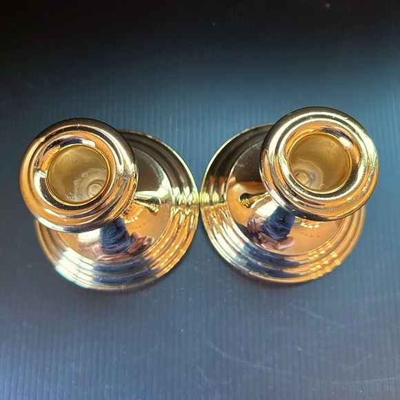 FB Rogers 24k GOLD Electroplated Pair Short Candlestick Holders 2”H Vintage EUC - Picture 5 of 8